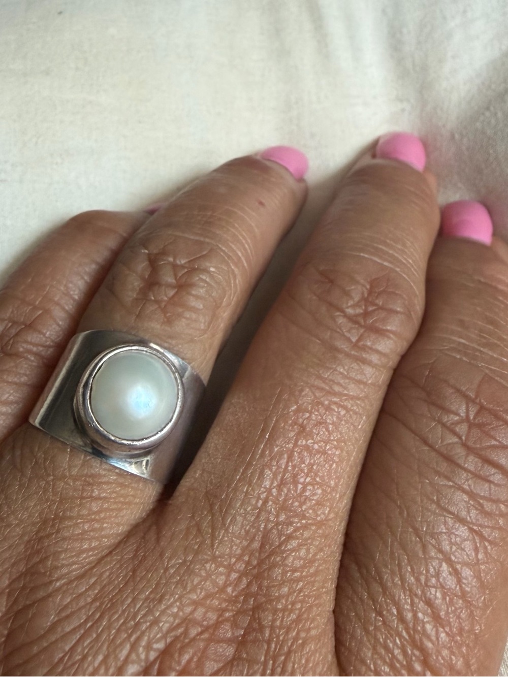 Sterling Silver Moonstone Statement Ring - Silver and White